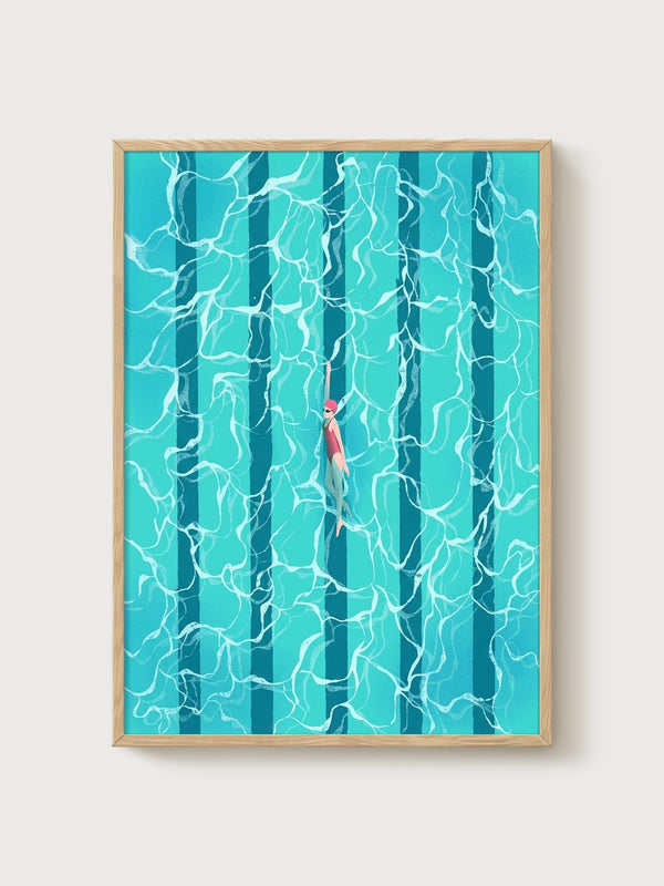 Swimmer Pool Poster poster in oak frame