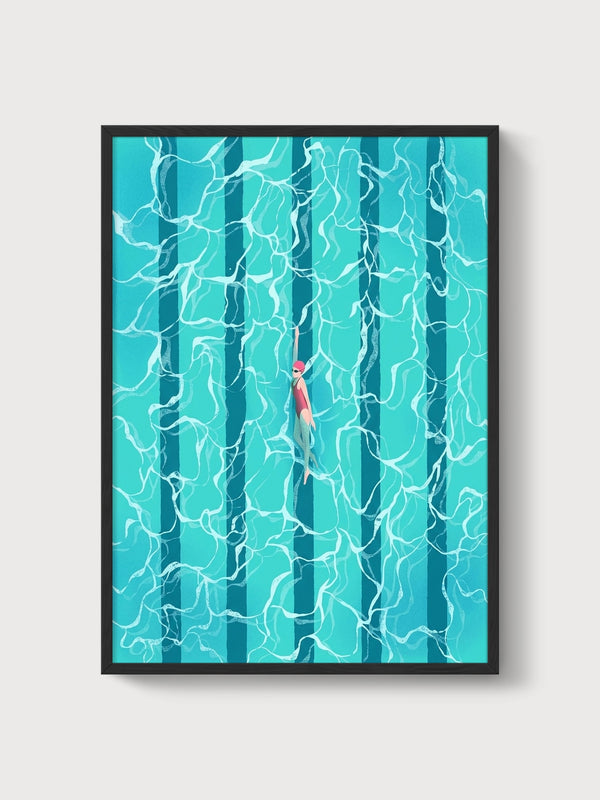 Swimmer Pool Poster poster in black frame