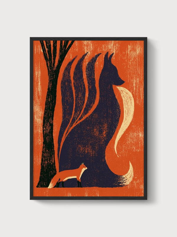 Fox Art Nouveau Print poster in black frame