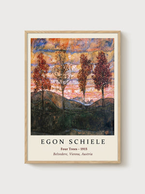 Egon Schiele Four Trees Print poster in oak frame