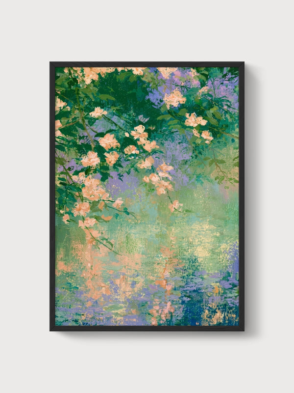 Watercolor Flowers Garden Print poster in black frame