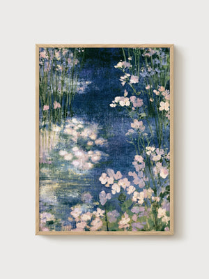 Water Lily Pond Watercolor Painting poster in oak frame