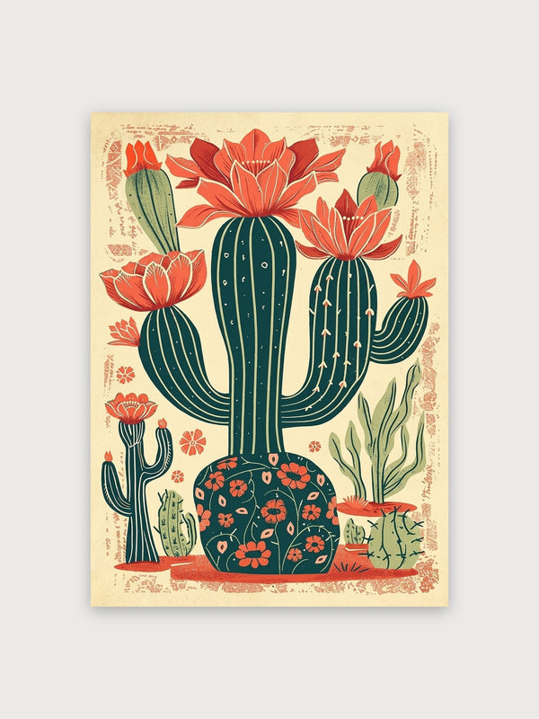 Retro Blooming Cactus Desert - Digital Download