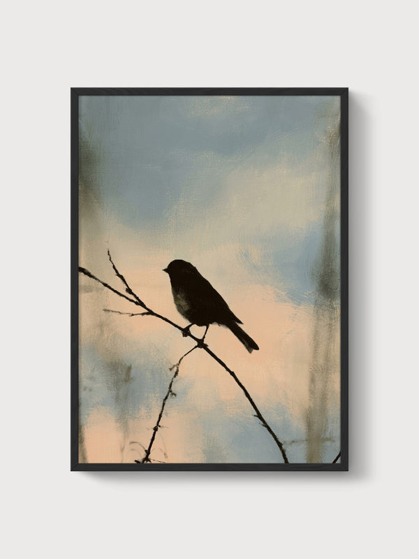 Bird Silhouette Watercolor Print poster in black frame