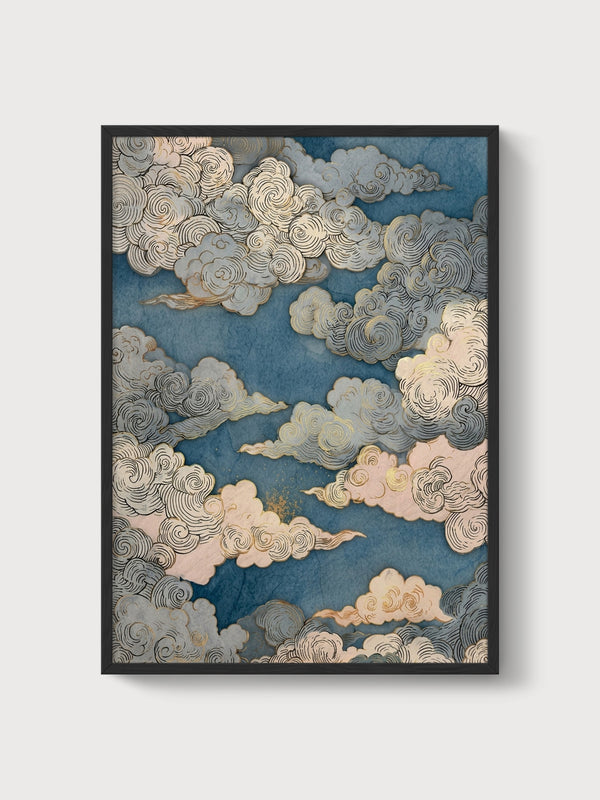 Japanese Cloud Sky Print poster in black frame