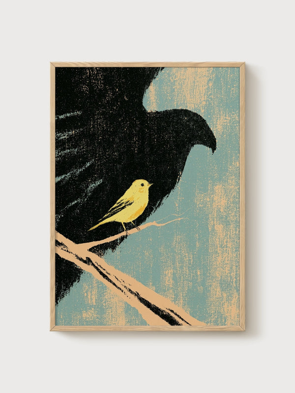 Bird Wall Art Print poster in oak frame