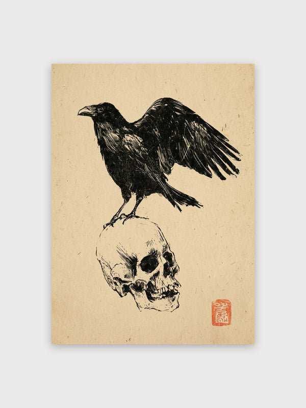 Raven Skull Japanese Print - Digital Download