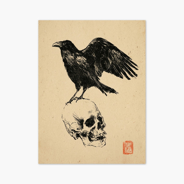 Raven and Skull Line Art Print art print