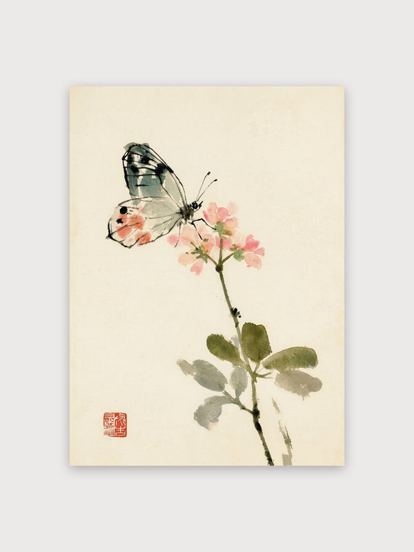 Butterfly And Pink Flower Watercolor - Digital Download