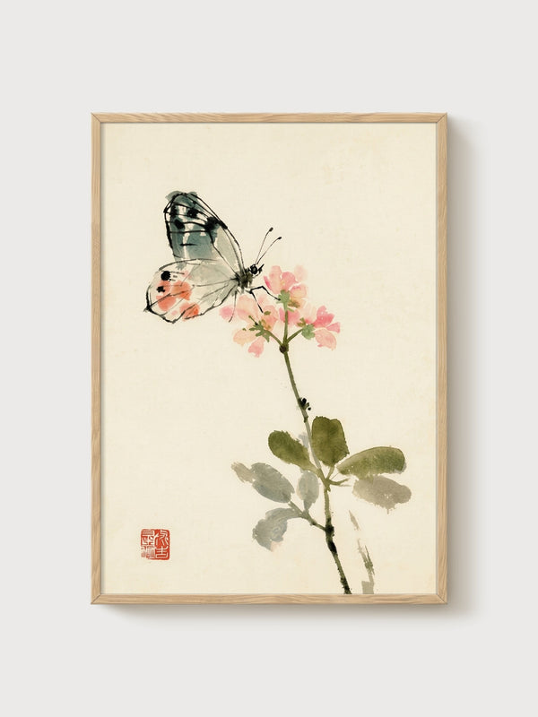 Butterfly Wall Art poster in oak frame