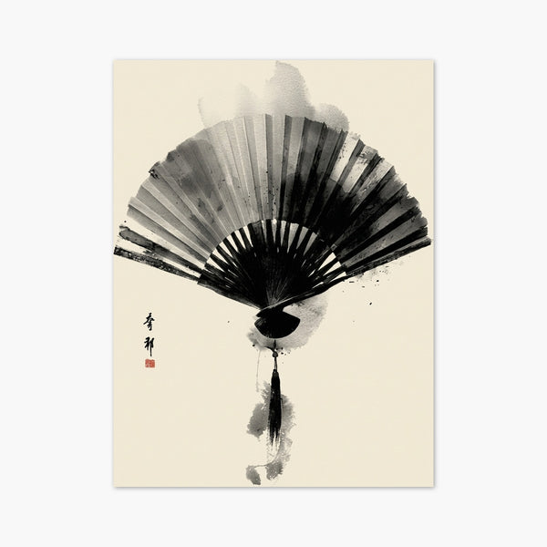 Japanese Fan Sumi-e Ink Painting Print art print