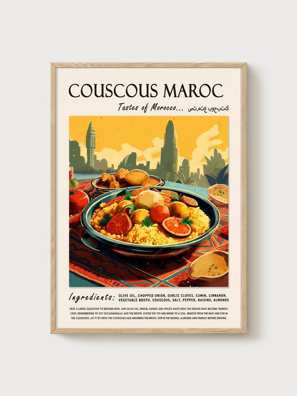 Couscous Maroc Travel Poster poster in oak frame