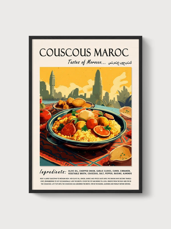 Couscous Maroc Travel Poster poster in black frame