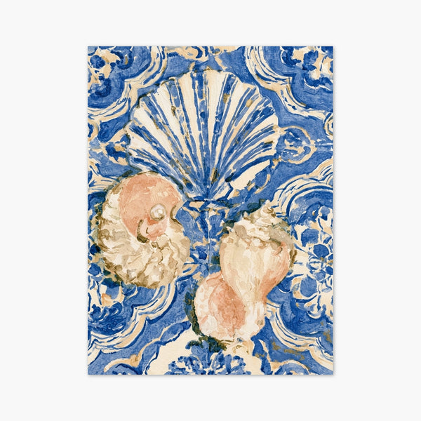 Chinoiserie Wall Art Seashell Watercolor art print