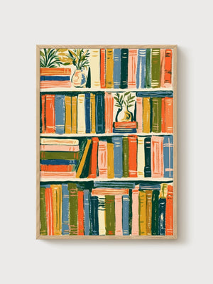 Bookshelf Decor Poster poster in oak frame