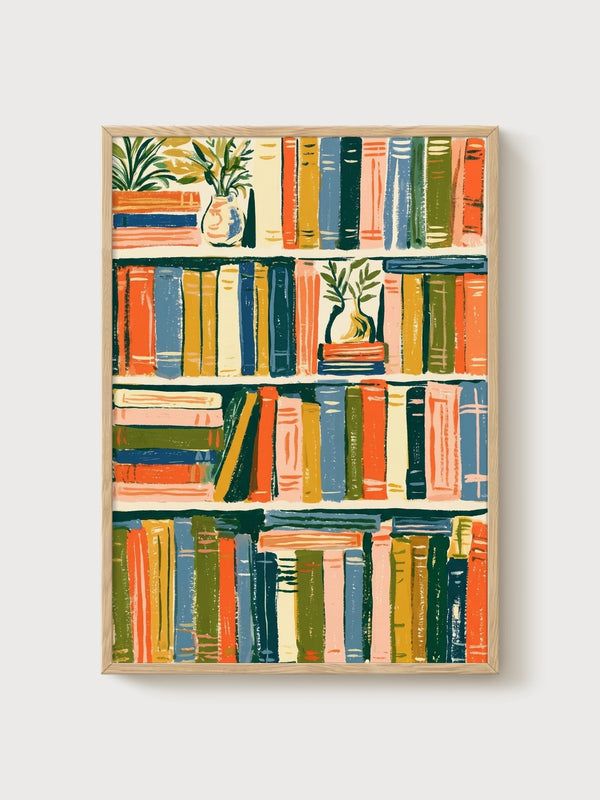 Bookshelf Decor Poster poster in oak frame