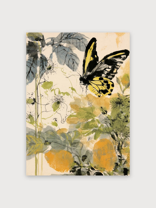 Yellow Butterfly Garden Watercolor - Digital Download