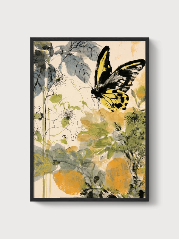 Watercolor Butterfly Print poster in black frame