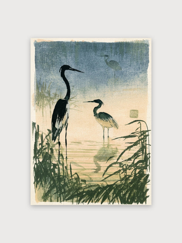 Herons In Wetland Japanese Print - Digital Download