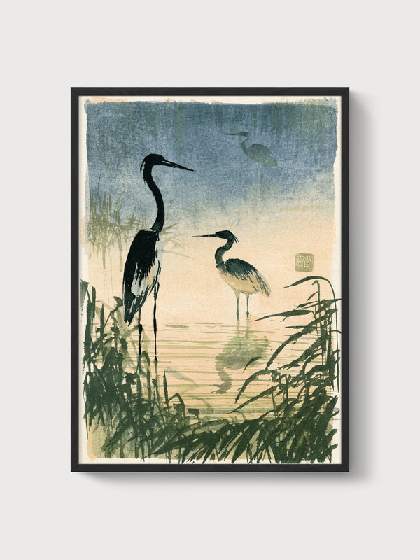 Blue Heron Wall Art poster in black frame
