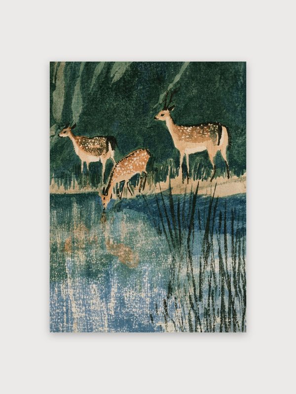 Vintage Deer Forest Landscape - Digital Download