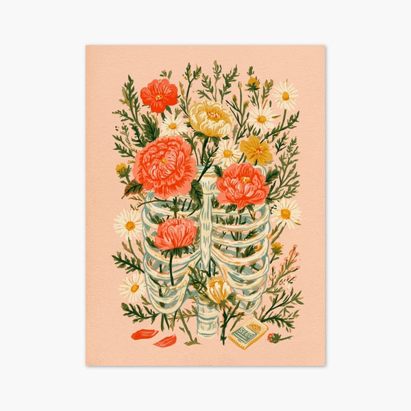 Floral Rib Cage Watercolor Art art print