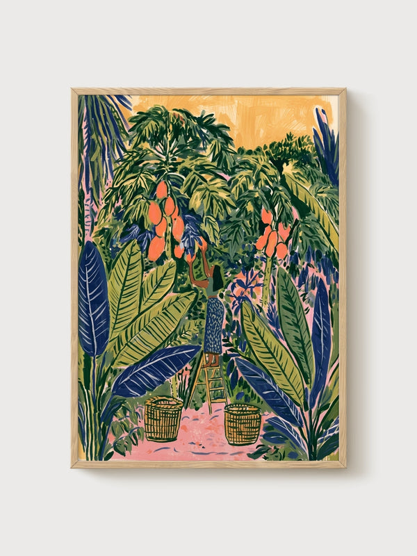 Tropical Fruit Harvest Poster poster in oak frame