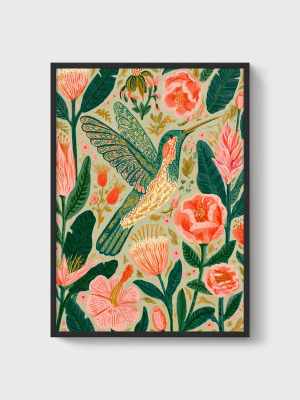 Hummingbird Art Print poster in black frame
