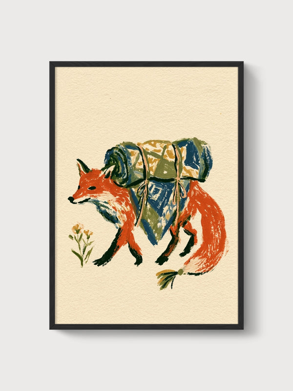 Fox Watercolor Print poster in black frame
