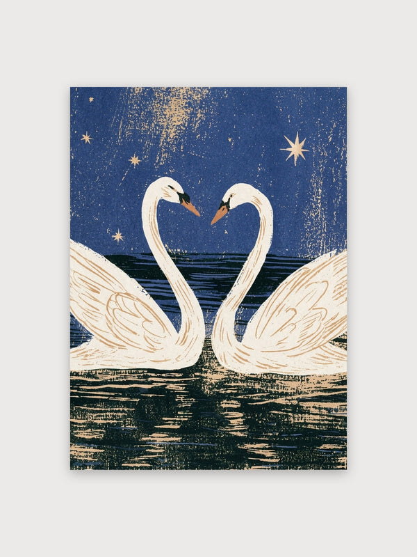 Vintage Swans Heart Starry Night - Digital Download