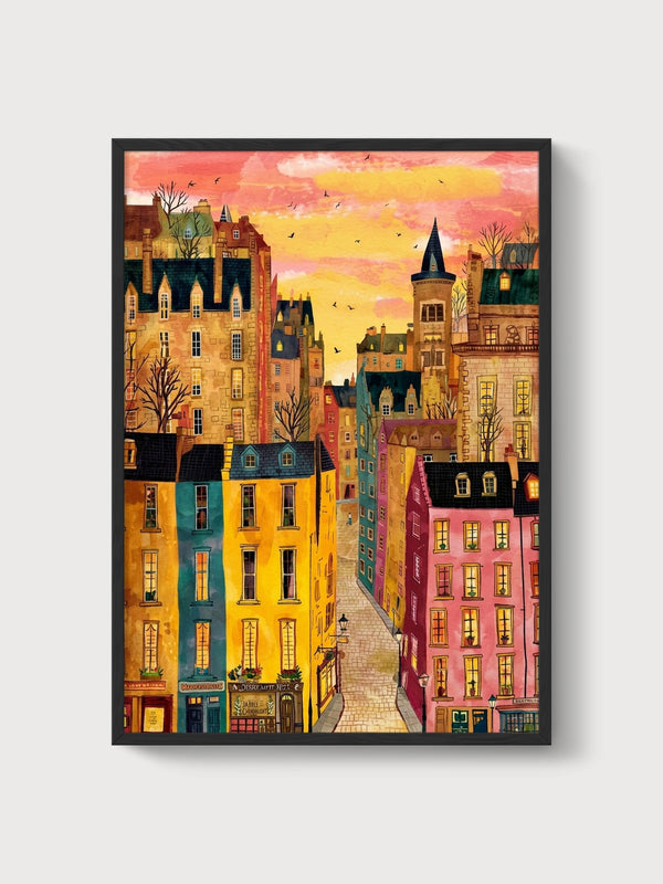 Watercolor Cityscape Poster poster in black frame