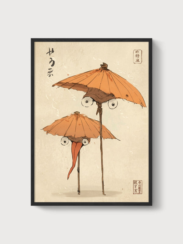 Ito Jakuchu Umbrella Yokai Print poster in black frame