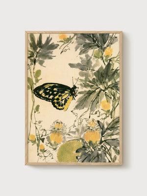 Monarch Butterfly Watercolor Print poster in oak frame