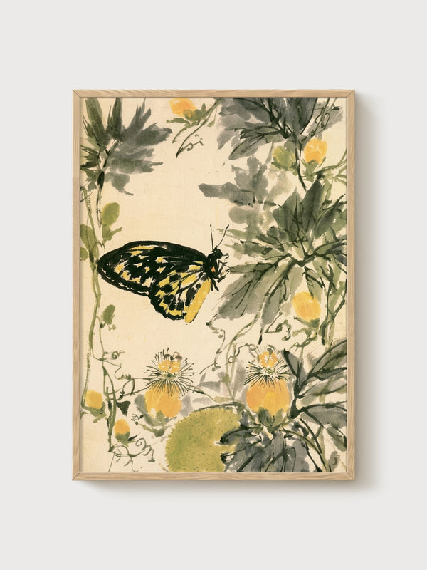 Monarch Butterfly Watercolor Print poster in oak frame