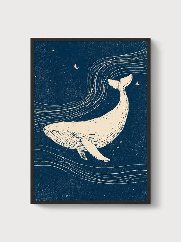 Whale Line Art Print poster in black frame