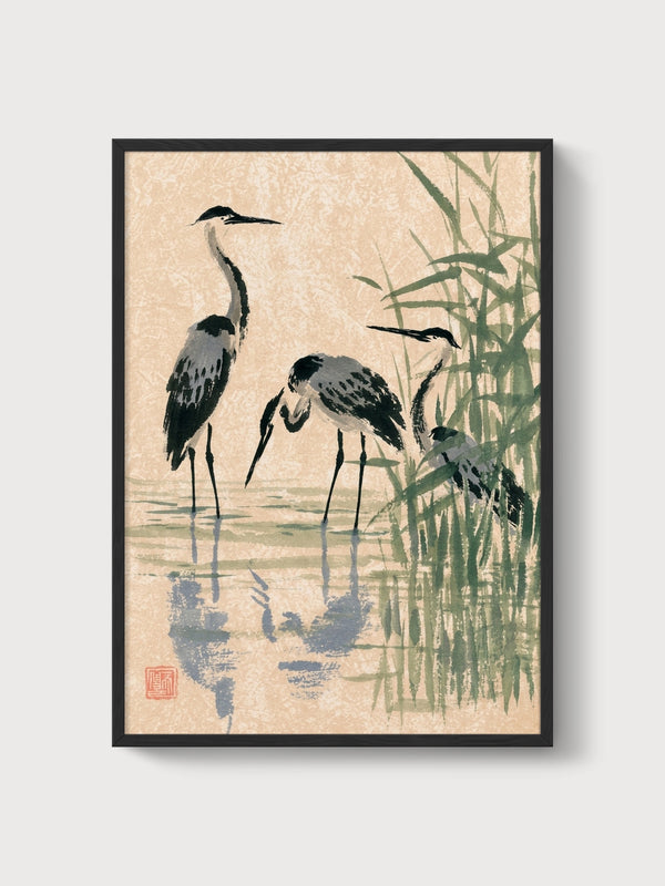 Blue Heron Wall Art poster in black frame