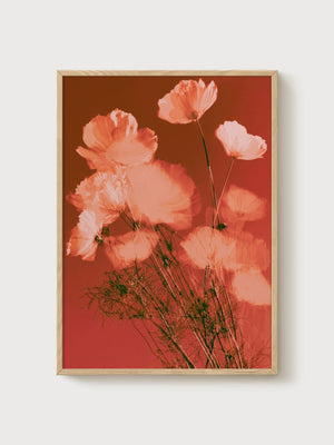 Watercolor Flowers Print poster in oak frame