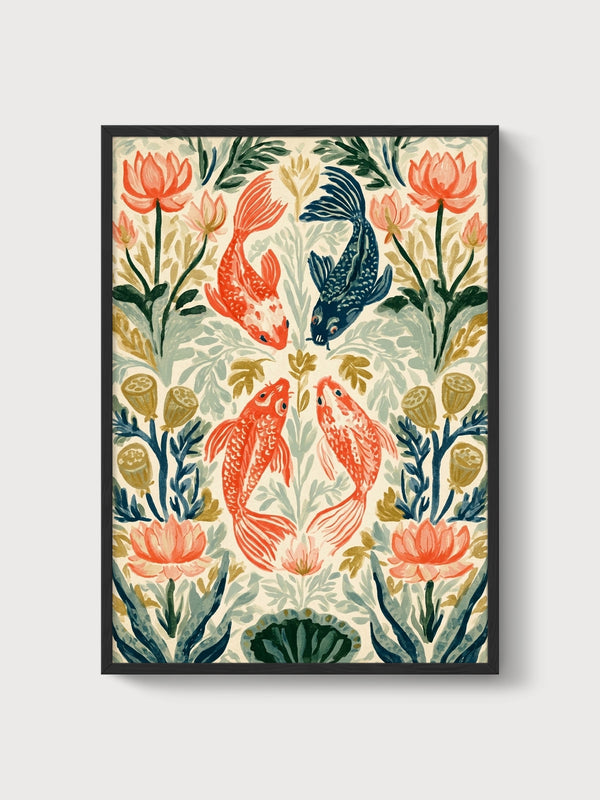 Koi Fish Wall Art poster in black frame