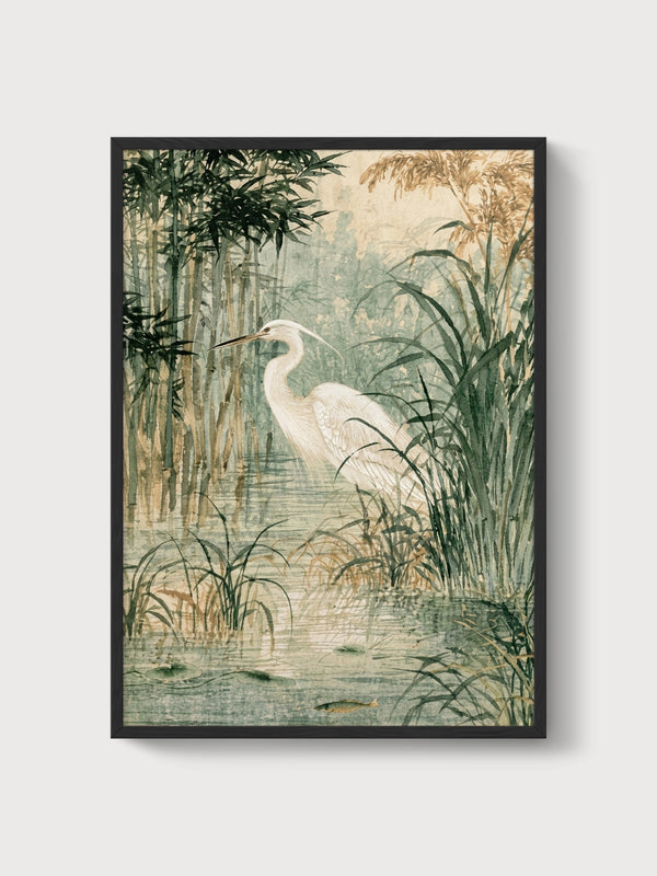 Blue Heron Wall Art poster in black frame