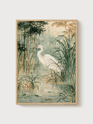 Blue Heron Wall Art poster in oak frame