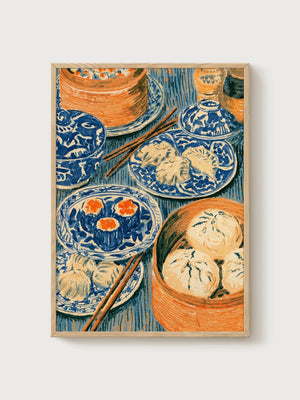 Dim Sum Still Life Poster poster in oak frame