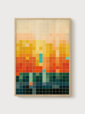 Abstract Grid Color Study poster in oak frame