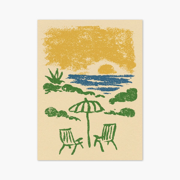 Retro Beach Sunset Poster art print