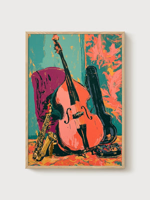 Pop Art Jazz Music Poster poster in oak frame