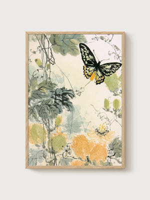 Butterfly Wall Art poster in oak frame