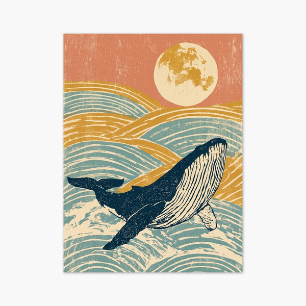 Whale and Moon Ocean Wall Art art print