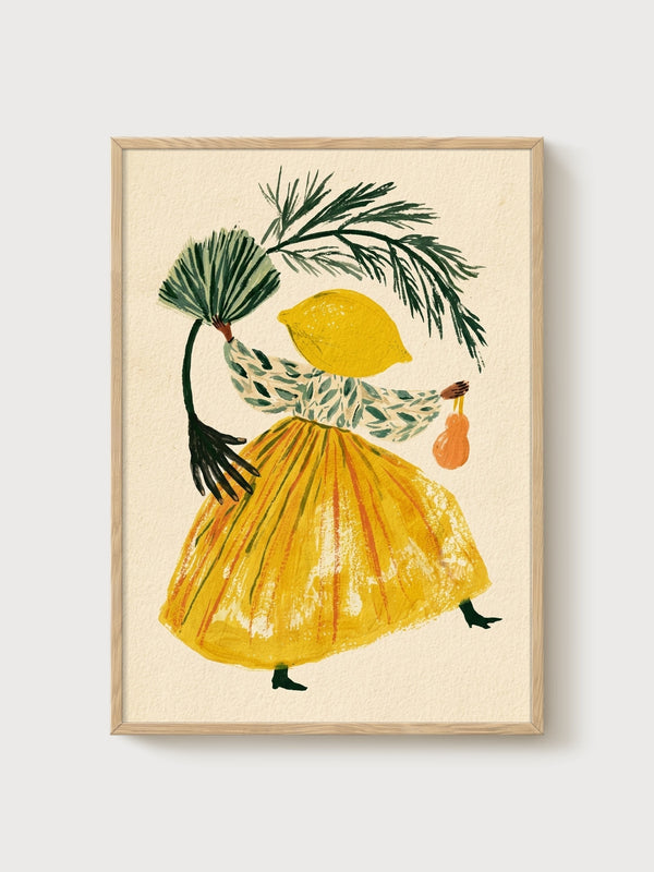 Lemon Wall Art poster in oak frame