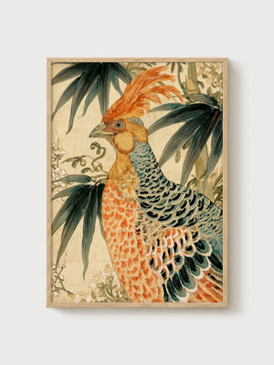 Vintage Bird Print poster in oak frame