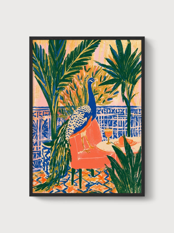 Peacock Wall Art poster in black frame