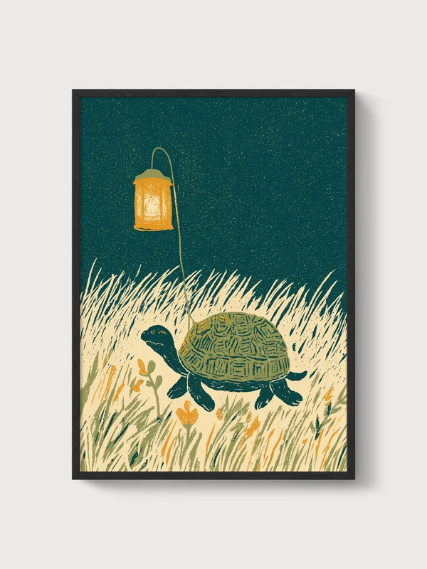 Turtle Lantern Print poster in black frame